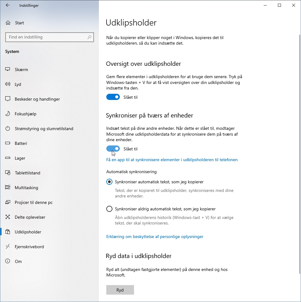 Den nye udklipsholder i Windows 10