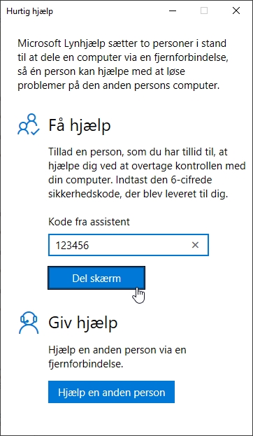 Hurtig hjælp Windows 10