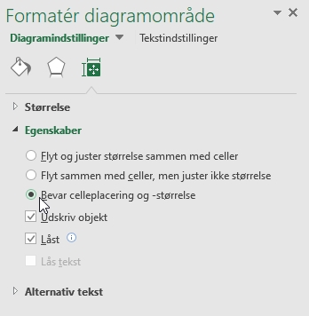 Sådan låses placering af et diagram i Excel
