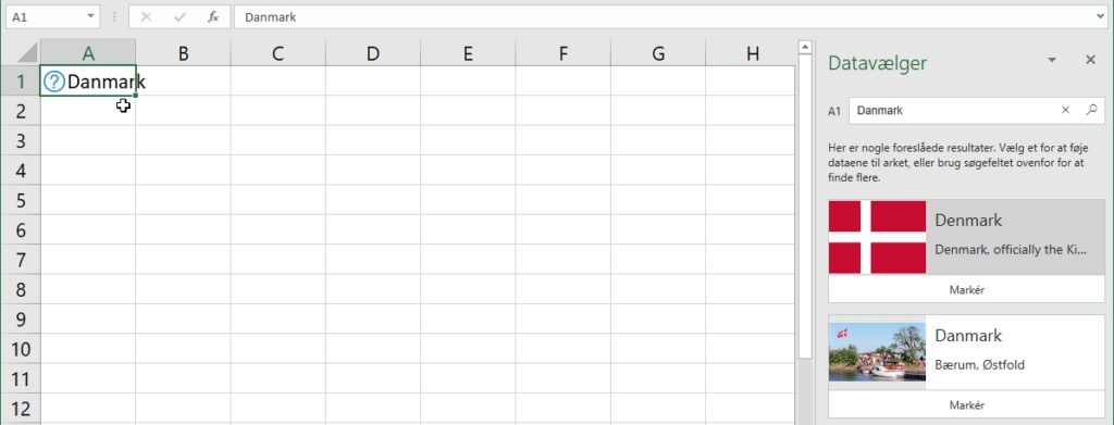 Geografi datatype Excel