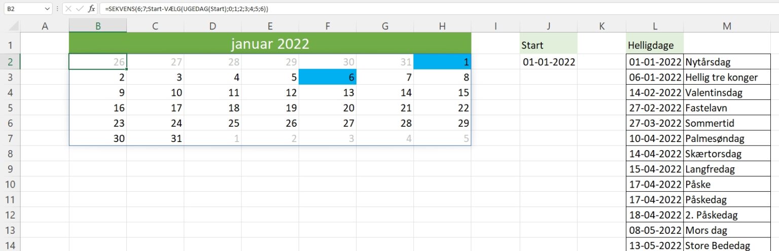 Dynamisk kalenderformel i Excel - Webbojo